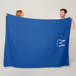 Elegant Deep Blue Monogram Template Large Custom Fleece Blanket