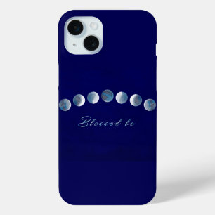 Elegant deep blue moon phases Blessed Be iPhone 15 Mini Case