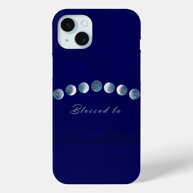 Elegant deep blue moon phases Blessed Be Case-Mate iPhone Case (Back)