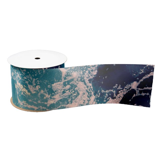 Elegant  Deep Blue Ocean Waves Background Satin Ribbon (Spool)