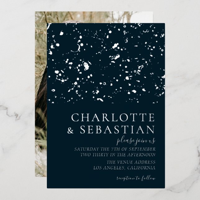 Elegant Deep Blue Photo Wedding Personalised (Front/Back)