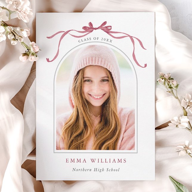 Elegant Deep Blush Ribbon Bow Graduation  Announcement (Creator Uploaded)