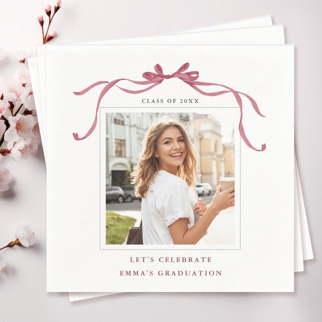 Elegant Deep Blush Ribbon Bow Graduation Photo Napkin (Creator Uploaded)