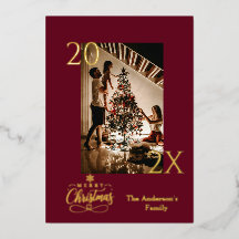 Elegant Deep Burgundy and Gold Christmas Photo