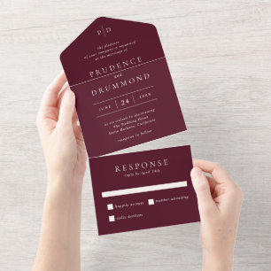 Elegant Deep Burgundy Classic Wedding All In One Invitation