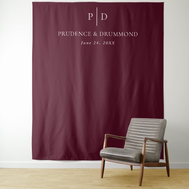 Elegant Deep Burgundy Classic Wedding Backdrop Tapestry (In Situ)