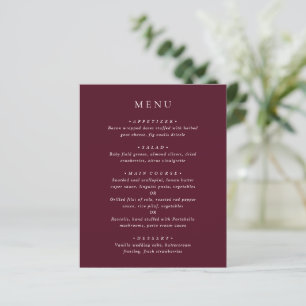 Elegant Deep Burgundy Classic Wedding Menu