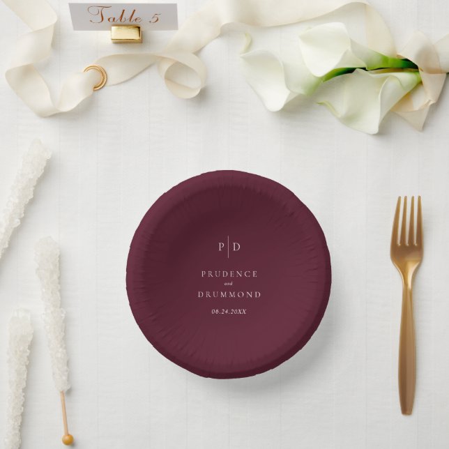 Elegant Deep Burgundy Classic Wedding Paper Plate (Wedding)