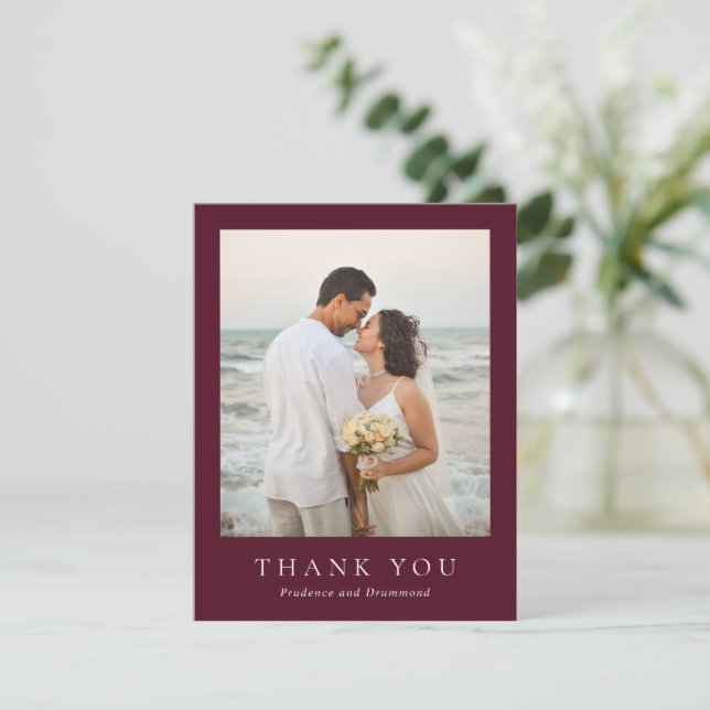 Elegant Deep Burgundy Classic Wedding Thank You Card (Standing Front)