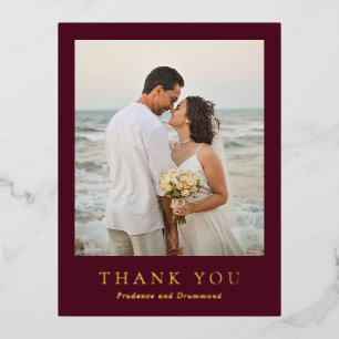 Elegant Deep Burgundy Classic Wedding Thank You Foil Invitation Postcard