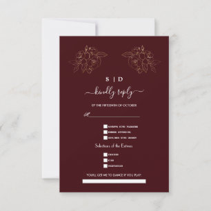 Elegant Deep Burgundy Gold Song Request Wedding  RSVP Card