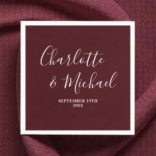 Elegant Deep Burgundy Script Minimalist Wedding Napkin
