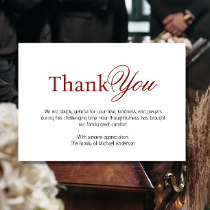 Elegant Deep Burgundy Traditional Sympathy Funeral Thank You Card
