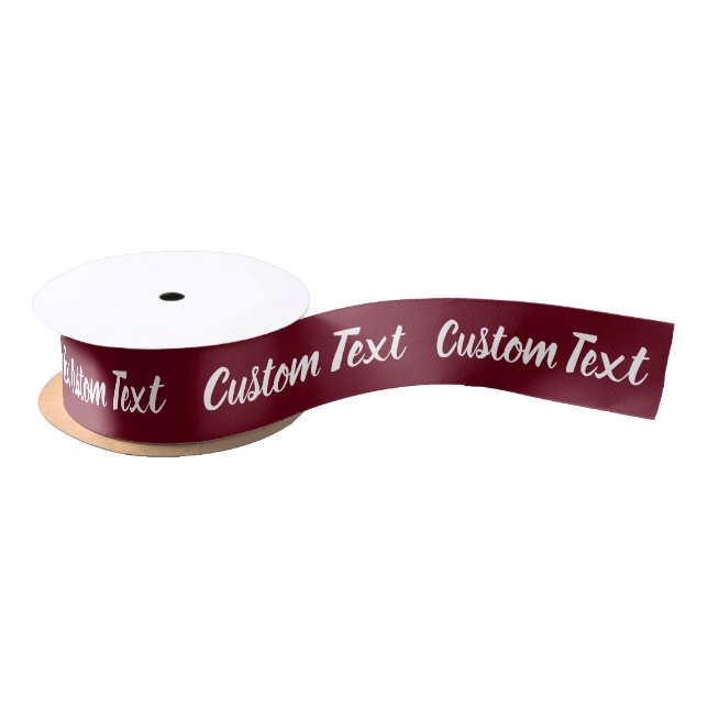Elegant Deep Burgundy White Script Text Template Satin Ribbon (Spool)