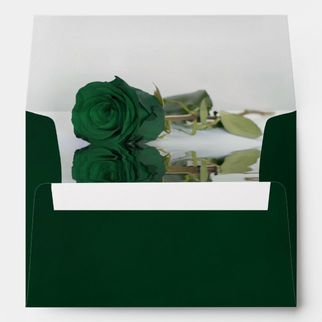Elegant Deep Emerald Green with Rose Wedding Envelope (Back (Bottom))