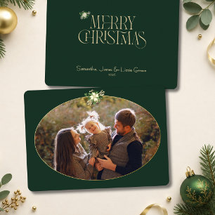Elegant Deep Green Christmas Photo Framed in Gold Foil Holiday Card