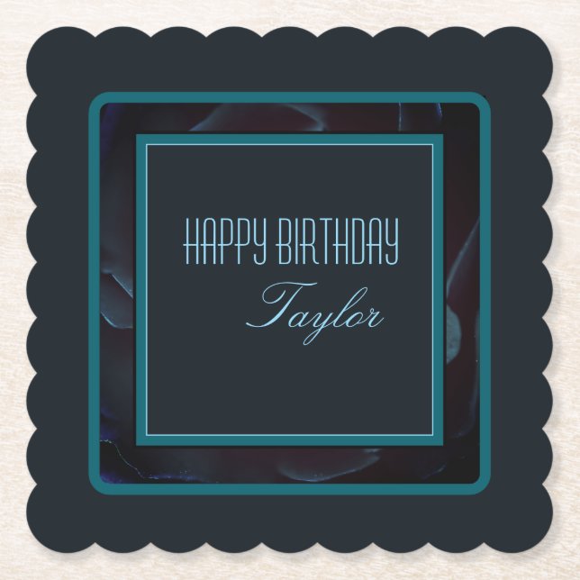 Elegant Deep Green Floral Design Accent Paper Coaster (Front)