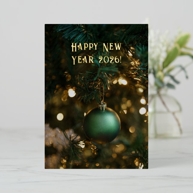 Elegant Deep Green & Gold Happy New Year 2026 Foil Holiday Card (Standing Front)