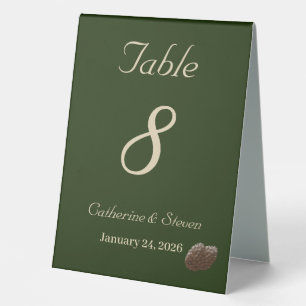 Elegant Deep Green Winter Wedding Table Number
