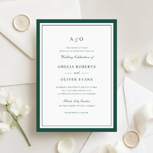 Elegant Deep Hunter Green Border Frame Wedding Invitation