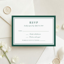 Elegant Deep Hunter Green Frame Wedding RSVP
