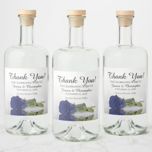 Elegant Deep Navy Blue Rose Wedding Thank You Liquor Bottle Label