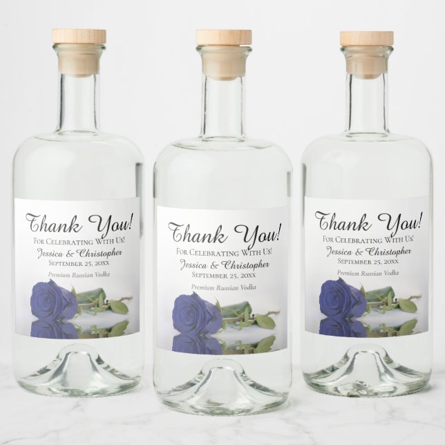 Elegant Deep Navy Blue Rose Wedding Thank You Liquor Bottle Label (Bottles)