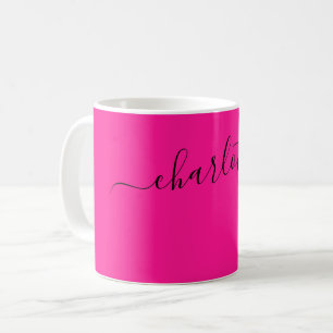 Elegant Deep Pink Colour Modern Name Personalised Coffee Mug