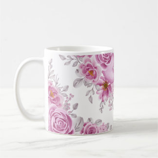 Elegant Deep Pink Floral Heart Watercolor Coffee Mug