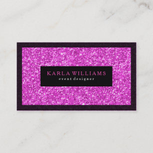 Elegant Deep Pink Glitter With Black Accents Business Card