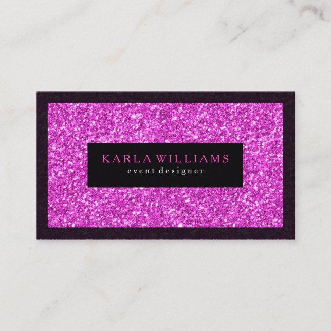 Elegant Deep Pink Glitter With Black Accents Business Card (Front)