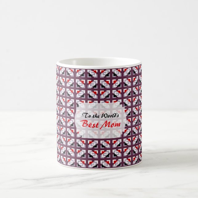Elegant Deep Plum and Red Geometric Pattern Coffee Mug (Center)