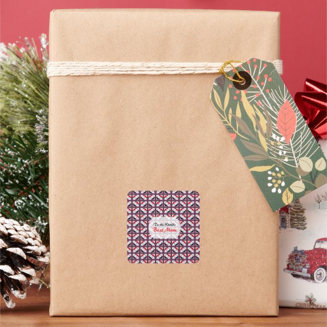 Elegant Deep Plum and Red Geometric Pattern Square Sticker (Holiday)