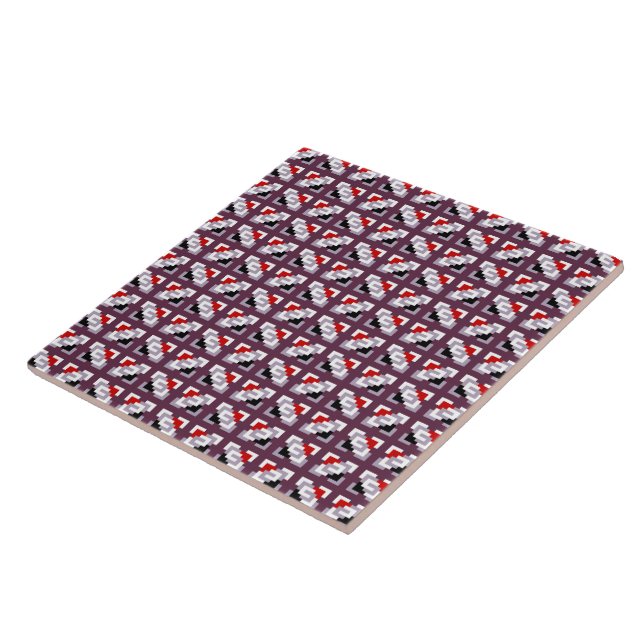 Elegant Deep Plum and Red Geometric Pattern Tile (Side)