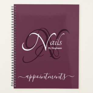 Elegant Deep Plum Monogram Nail Artist Appt Planner