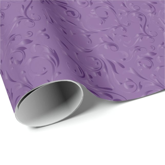 Elegant Deep Purple Damask Design Wrapping Paper (Roll Corner)