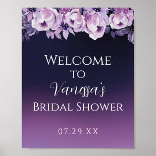 Elegant Deep Purple Floral Bridal Shower Welcome  Poster