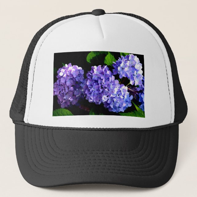Elegant deep purple floral flowers  hydrangea trucker hat (Front)