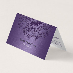 Elegant Deep Purple Floral Lace On Purple Business Card