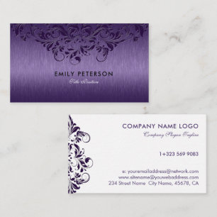 Elegant Deep Purple Floral Lace On Purple Business Card