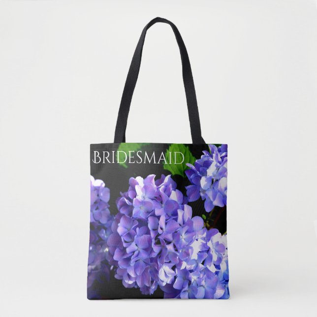 Elegant deep purple floral periwinkle hydrangeas tote bag (Front)