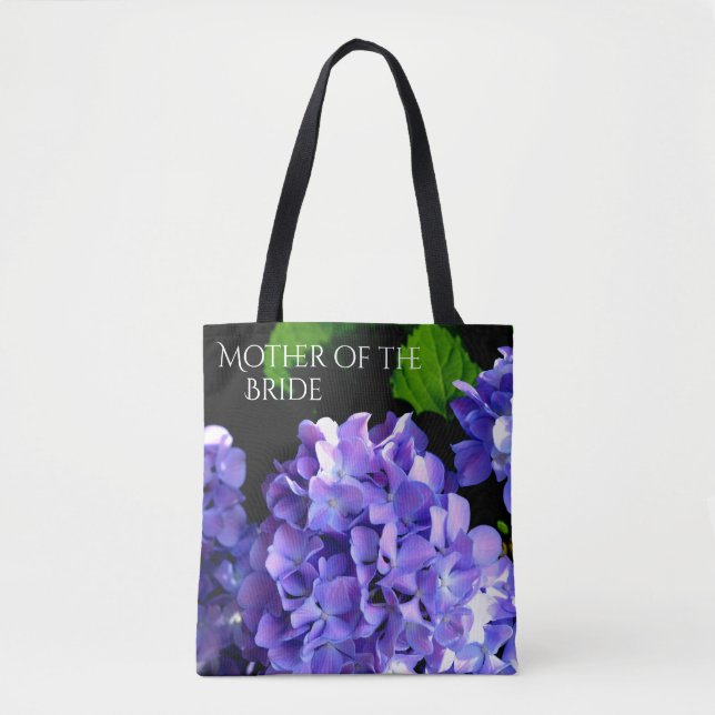 Elegant deep purple floral periwinkle hydrangeas tote bag (Front)