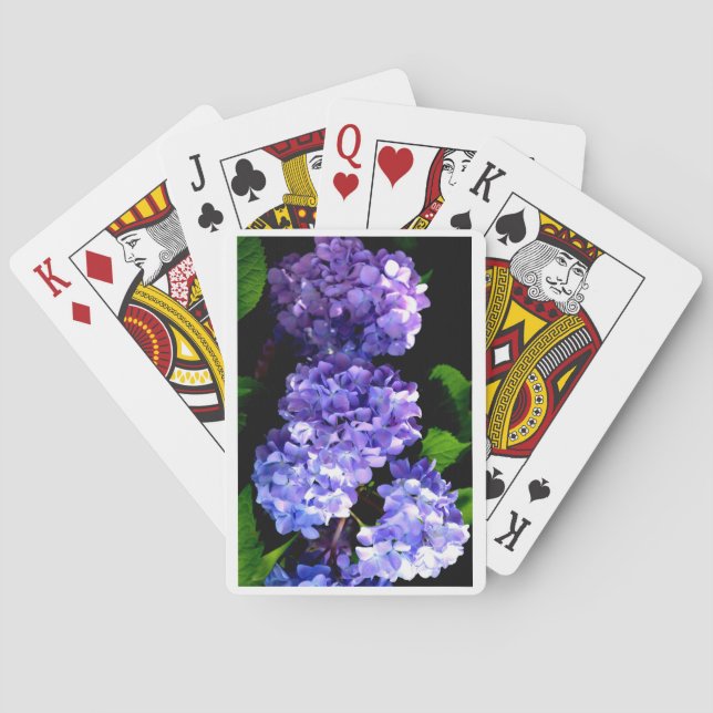 Elegant deep purple florals periwinkle hydrangeas playing cards (Back)