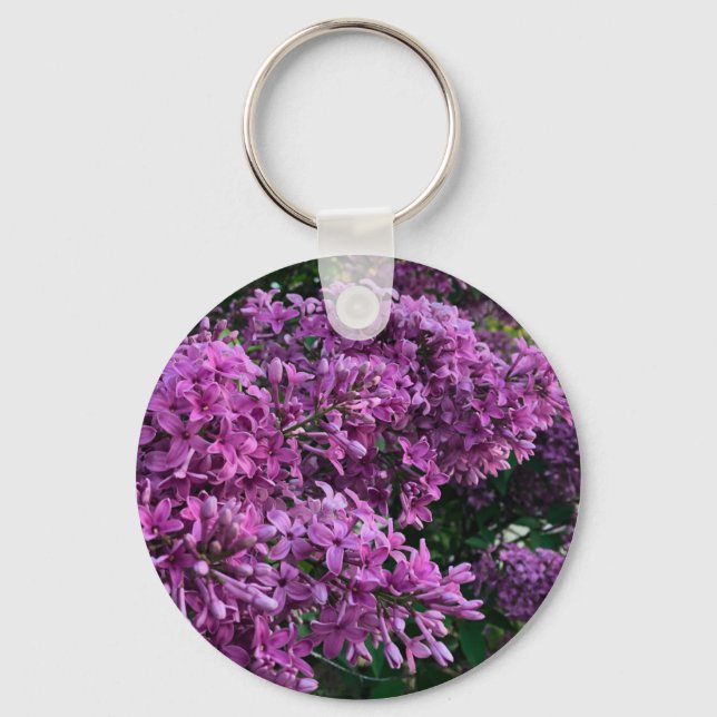 Elegant deep purple magenta florals flowers lilacs key ring (Front)