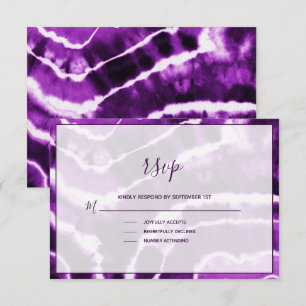 Elegant Deep Purple Marble Batik Wedding RSVP Card