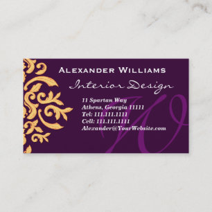 Elegant Deep Purple Monogram W Customisable Business Card