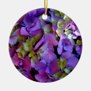 Elegant deep purple pink magenta floral hydrangeas ceramic tree decoration