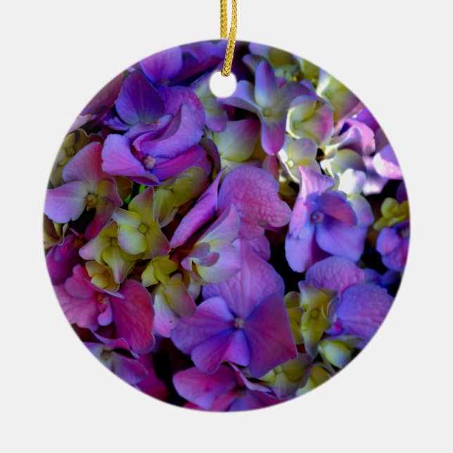 Elegant deep purple pink magenta floral hydrangeas ceramic tree decoration (Front)