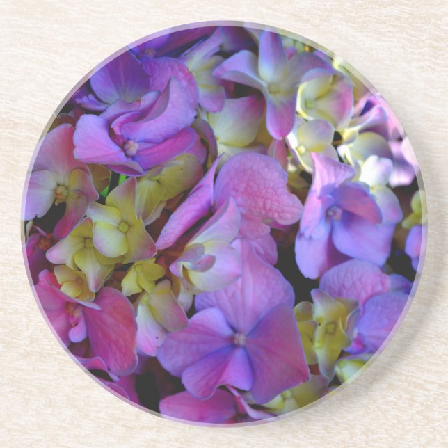Elegant deep purple pink magenta floral hydrangeas coaster (Front)