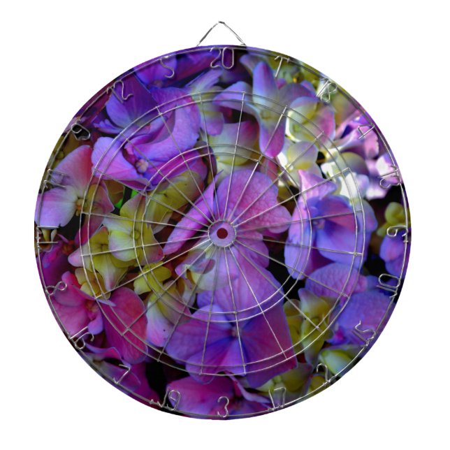 Elegant deep purple pink magenta floral hydrangeas dartboard (Front)